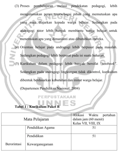 Tabel 1 : Kurikulum Paket B 