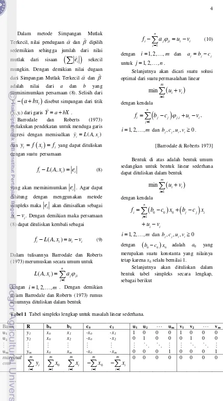 Tabel 1  Tabel simpleks lengkap untuk masalah linear sederhana. 