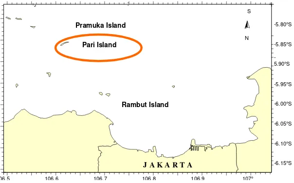 Figure 1. A map showing sampling locations for bioremediation of marine oil spill experiment in Pari island 