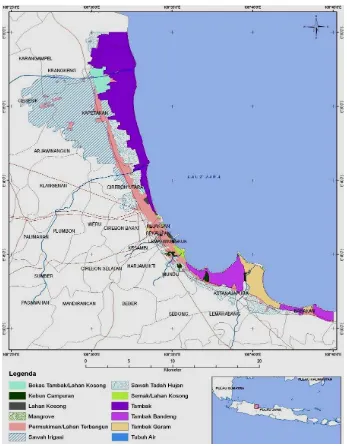 Figure 8. Peta tematik tata guna lahan di pesisir Cirebon, tahun 2009