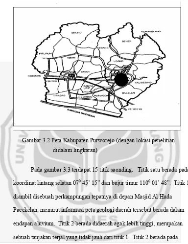 Gambar 3.2 Peta Kabupaten Purworejo (dengan lokasi penelitian  