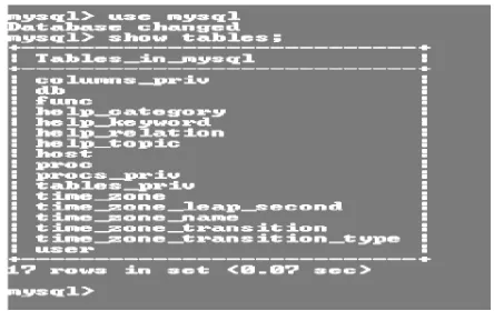 Gambar 2.1 Daftar table-tabel pada database mySQL