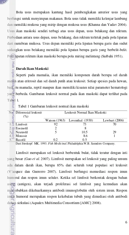 Tabel 1. Tabel 1 Gambaran leukosit normal ikan maskoki 