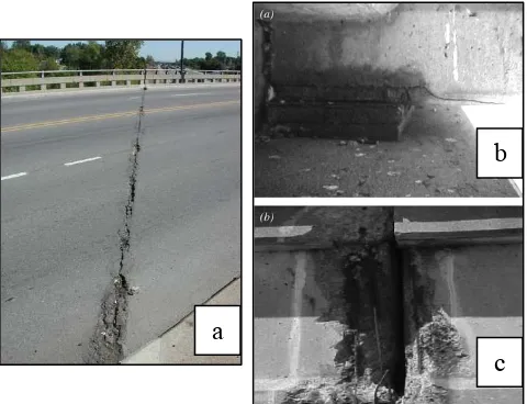Gambar 2. Terpisahnya bentang jembatan dari perletakannya:  (a) Gempa Alaska 1964; (b) Gempa Kobe 1995  