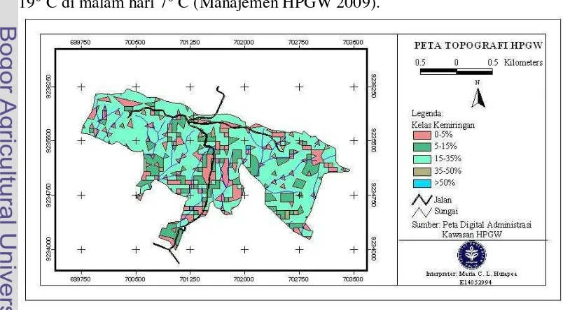 Gambar  4.1  Peta topografi Hutan Pendidikan Gunung Walat. 
