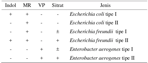 Tabel 8  Hasil uji IMViC untuk identifikasi Escherichia coli 