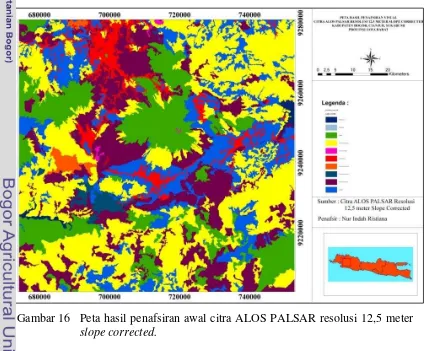 Gambar 16  Peta hasil penafsiran awal citra ALOS PALSAR resolusi 12,5 meter 