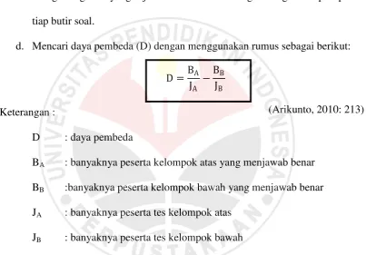 Tabel 3.4Klasifikasi Indeks Daya Pembeda 