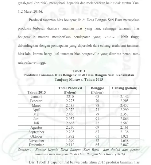 Tabel1.1 Produksi Tanaman Hias Bougenville di Desa Bangun Sari  Kecamatan 