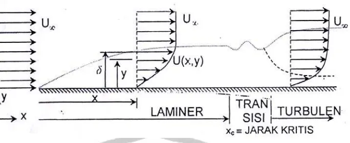 Gambar 2.6 Distribusi kecepatan pada daerah lapis batas (Prajitno, 2005) 