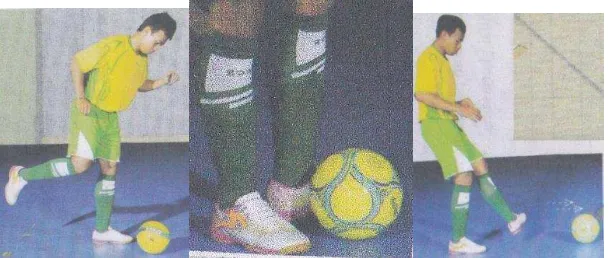 Gambar 2. Teknik passing menggunakan punggung kaki bagian  dalam (Justinus Lhaksana, 2011:30) 
