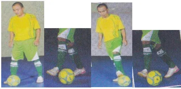 Gambar 3.Teknik menggiring bola menggunakan kaki bagian luar         (Justinus Lhaksana, 2011: 31) 