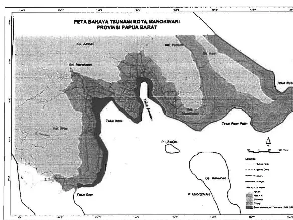 Gambar 6. Peta bahaya tsunami di Kota Manokwari 