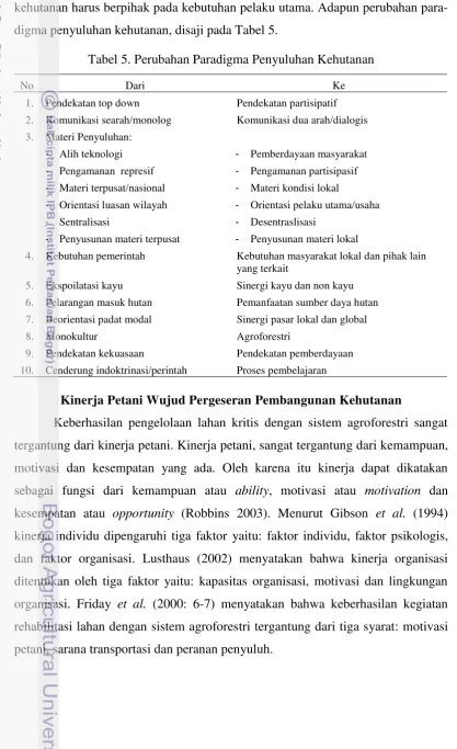 Tabel 5. Perubahan Paradigma Penyuluhan Kehutanan  