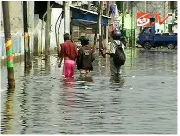 Gambar 1  Kejadian banjir rob (pasang) di Penjaringan, Jakarta Utara (www.Liputan6.com) 