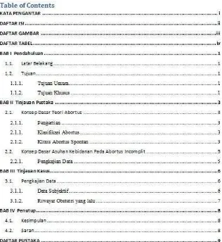 Gambar 8. Hasil table of contents 