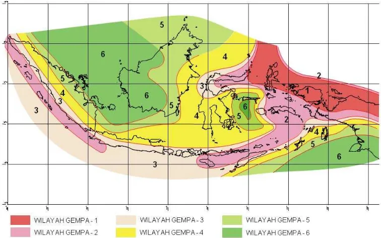 Gambar 3. Peta percepatan gempa maksimum Indonesia dalam PPTI-UG 1983. 