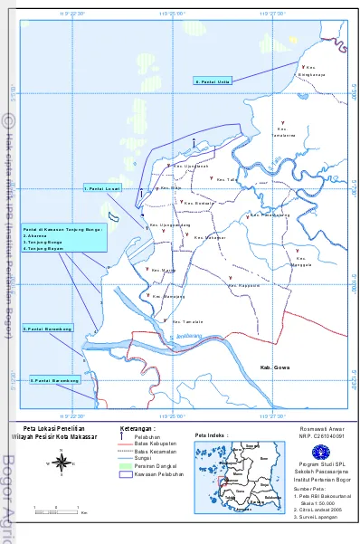 Gambar  6.  Peta lokasi penelitian di wilayah pesisir Kota Makassar