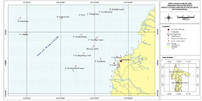 Gambar  7.   Peta lokasi penelitian di  pulau-pulau Kecil Kota Makassar