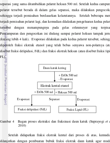 Gambar 4   Bagan proses ekstraksi dan fraksinasi daun katuk (Suprayogi et al. 