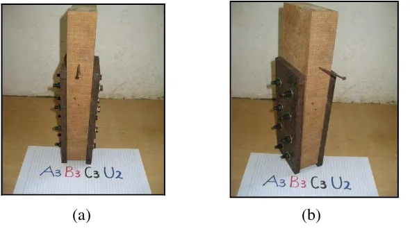 Gambar 16  (a) Pengaturan komposisi dan (b) Proses pembuatan                      contoh uji kekuatan sambungan baut double shear
