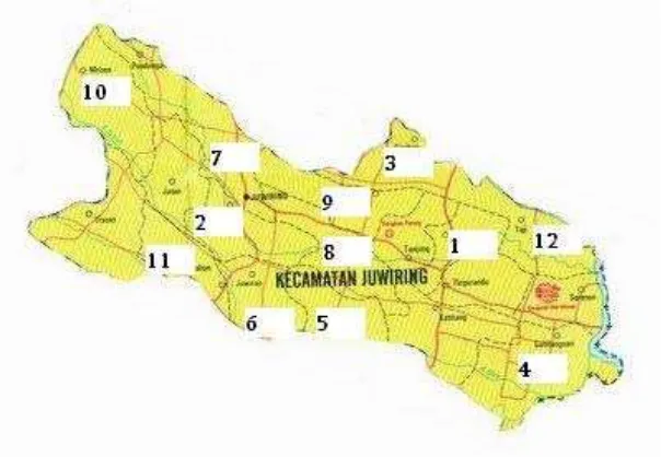 Gambar 1. Peta Kecamatan Juwiring Kabupaten Klaten 