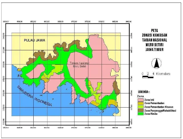 Gambar 3  Peta zonasi kawasan Taman Nasional Meru Betiri. 