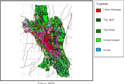 Gambar 1. Perubahan Tutupan Lahan di Kota Bogor tahun 1972 dan tahun 2000
