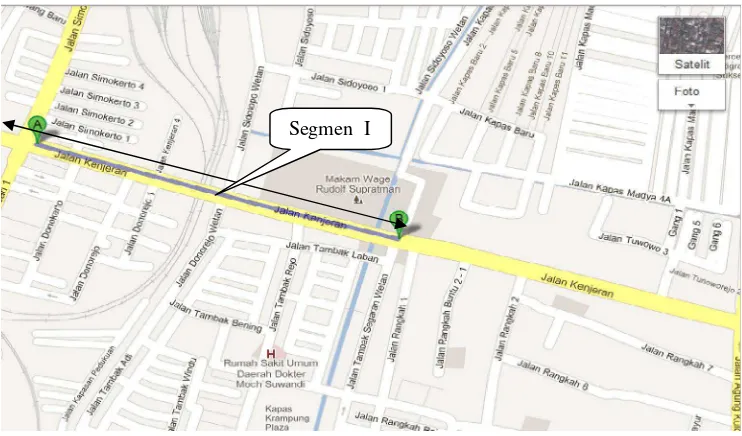 Gambar 4.2.Lokasi Segmen Imeliputi Jalan Kenjeran – Jalan Kapas Jaya 