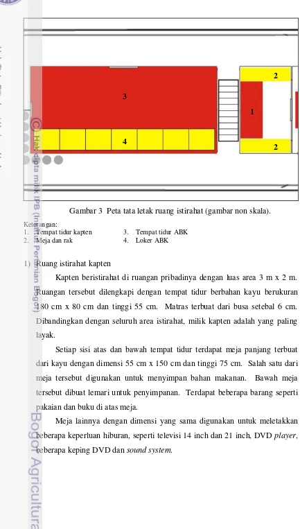 Gambar 3  Peta tata letak ruang istirahat (gambar non skala). 