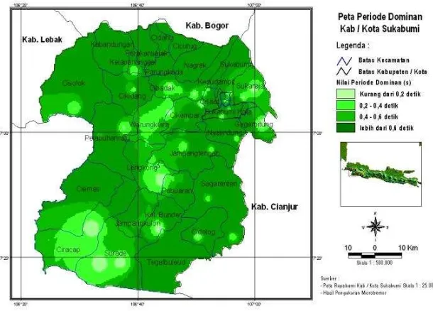 Gambar 7. Peta periode dominan Kabupaten dan Kota Sukabumi. 