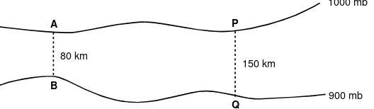 Gambar 5. Kekuatan angin A dan P terletak pada isobar 1000 mb. B dan Q padaisobar 990 mb