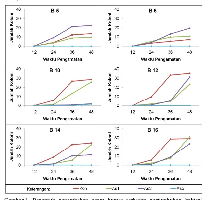 Gambar 1 Pengaruh penambahan asam humat terhadap pertumbuhan bakteri 