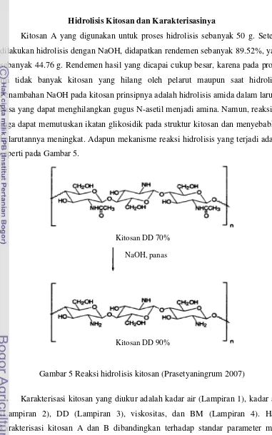 Gambar 5 Reaksi hidrolisis kitosan (Prasetyaningrum 2007) 