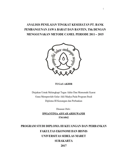 ANALISIS PENILAIAN TINGKAT KESEHATAN PT. BANK PEMBANGUNAN JAWA BARAT ...