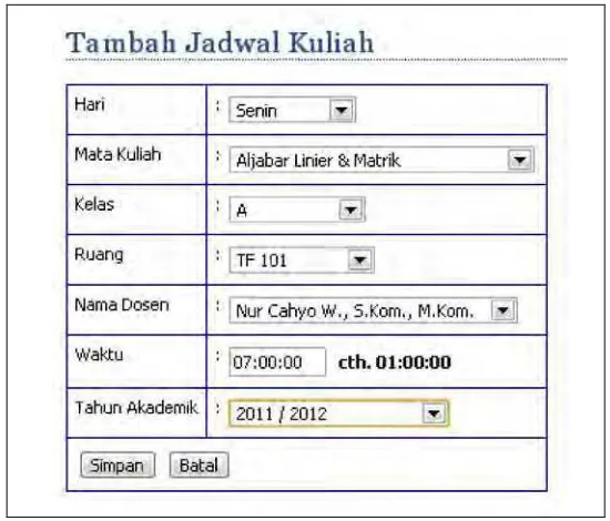 Gambar 4.2 Hasil Skrip Form Jadwal Kuliah 