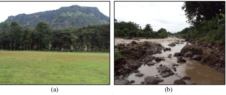 Gambar 9  (a) Areal camping Parakan Kondang, (b) Sungai Cimanuk. 