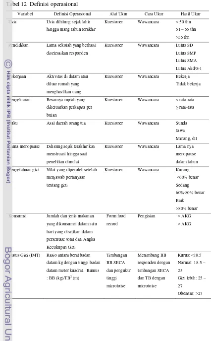 Tabel 12 Definisi operasional