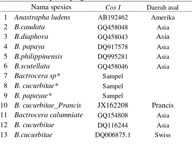 Tabel 6. Daftar spesies yang dianalisis. 