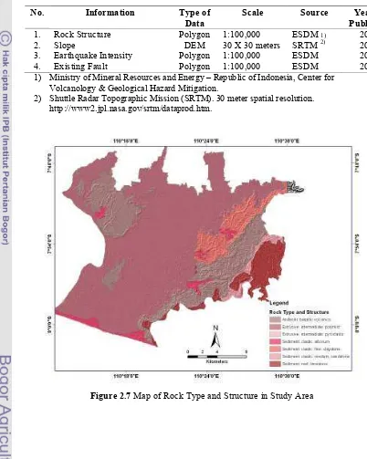 Figure 2.7 Map of Rock Type and Structure in Study Area 