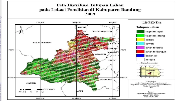 Gambar 10  Peta tutupan lahan pada lokasi penelitian di Kabupaten Bandung tahun 2009.