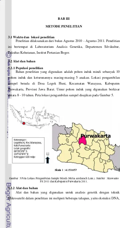 Gambar 5 Peta Lokasi Pengambbilan Sample Mindi (Melia azedarach Linn.). Sumber : Kusw