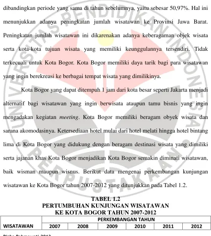 TABEL 1.2 PERTUMBUHAN KUNJUNGAN WISATAWAN 
