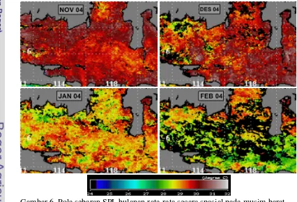 Gambar 6. Pola sebaran SPL bulanan rata-rata secara spasial pada musim barat tahun 2004
