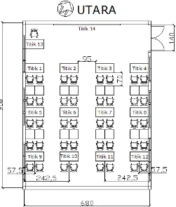 Gambar 4.4. Denah dan penentuan titik ukur pada ruang kelas 11 (Bangunan A)