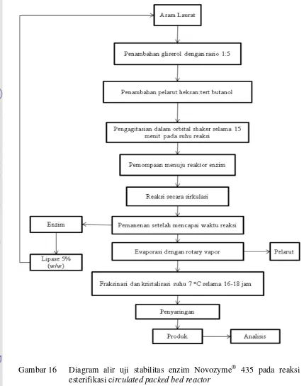 Gambar 16  Diagram alir uji stabilitas enzim Novozyme® 435 pada reaksi 