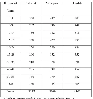 Tabel 2  jumlah penduduk dalam kelompok umur tahun 2013 