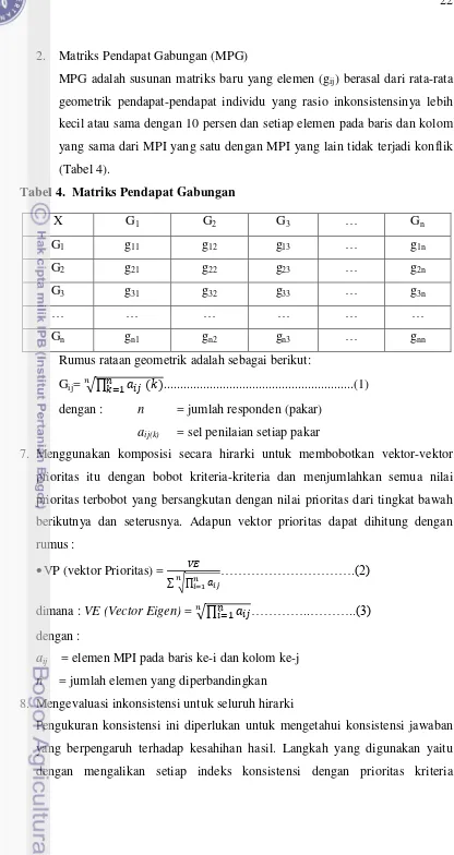 Tabel 4.  Matriks Pendapat Gabungan 