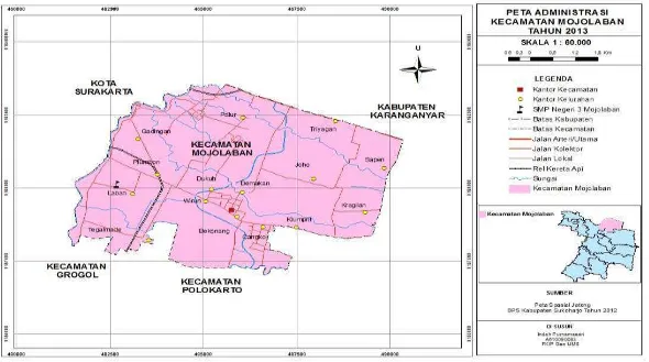 Gambar 1.1 Peta Administrasi Kecamatan Mojolaban Kabupaten Sukoharjo 