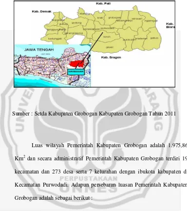 Gambar 4.1 Peta Lokasi Pemerintah Kabupaten Grobogan di Jawa Tengah 